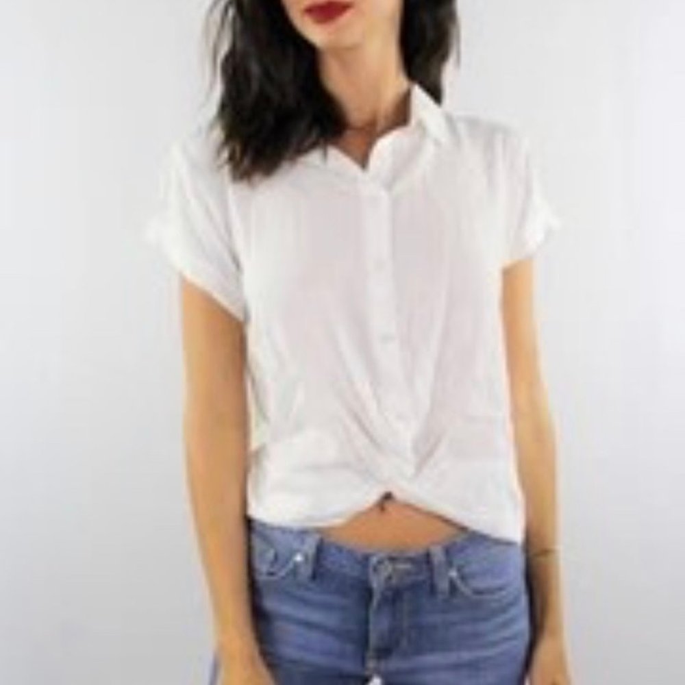 Rolled Cuff Knotted Hem Top